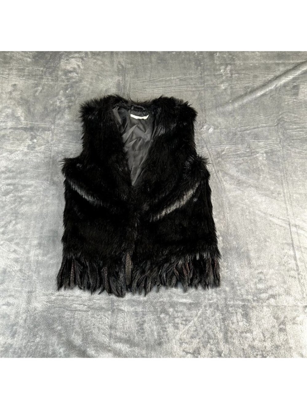 Ellison Womens SZ Medium Faux Fur Vest Black Boho Chic 70's Vibe Mob Wives